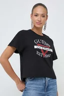 Koszulki sportowe damskie - Guess t-shirt bawełniany damski kolor czarny - miniaturka - grafika 1