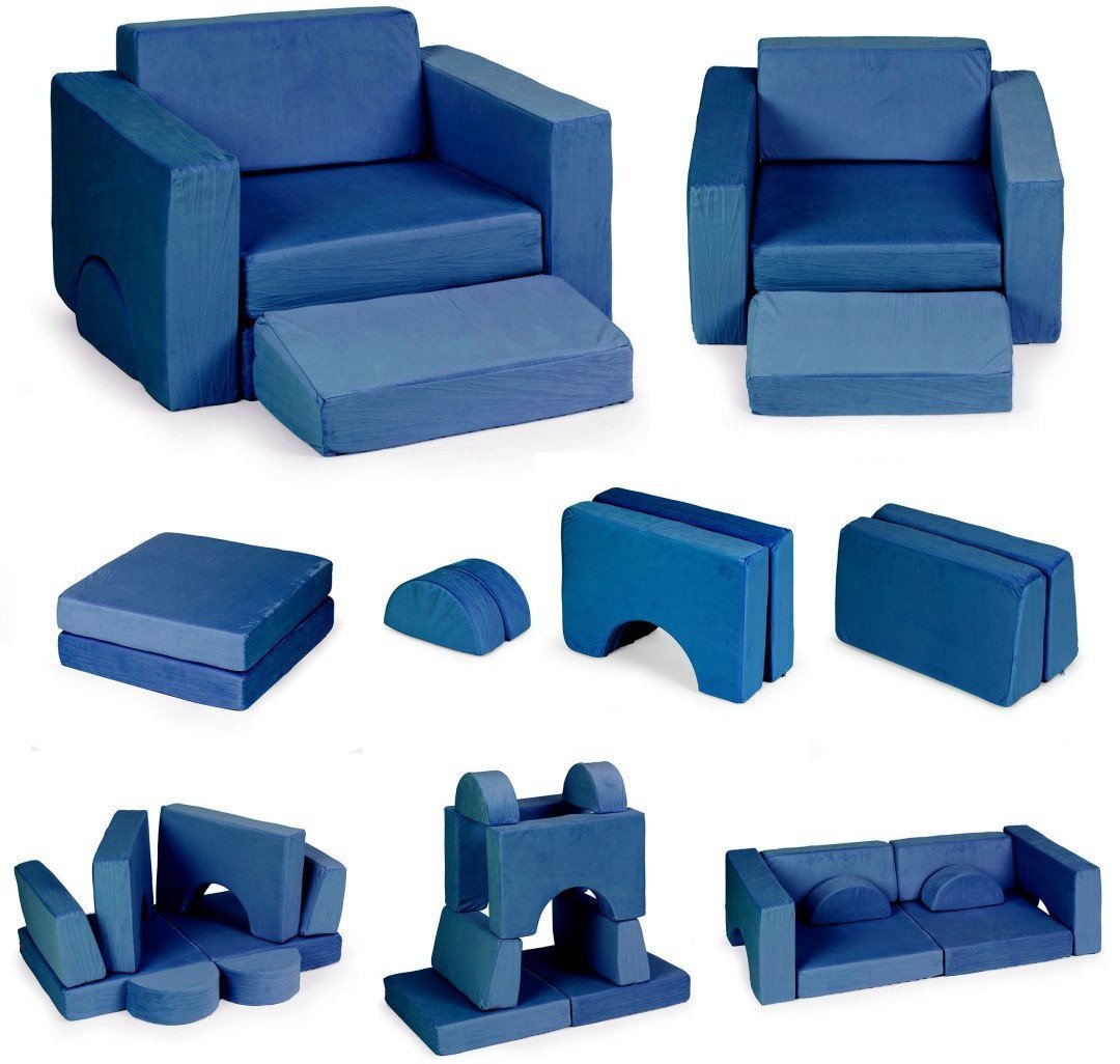 Fotel modułowy dla dzieci DIY 8 miękkich poduch składany - niebieski ECOTOYS EDUKAMP