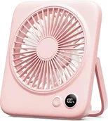 Wentylatory - Mały wentylator stołowy, przenośny, lekki i cichy, akumulatorowy, 4 prędkości, składany o 180°, różowy - miniaturka - grafika 1