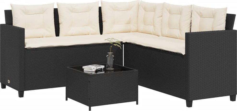 vidaXL vidaXL Narożnik ogrodowy z poduszkami i stolikiem, rattan PE, czarny