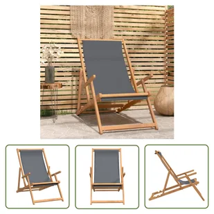 The Living Store Składany leżak plażowy - lite drewno tekowe - szary - Leżak - Leżaki ogrodowe The Living Store Składany leżak plażowy - lite drewno tekowe - szary - Leżak - Leżaki ogrodowe - miniaturka - grafika 1