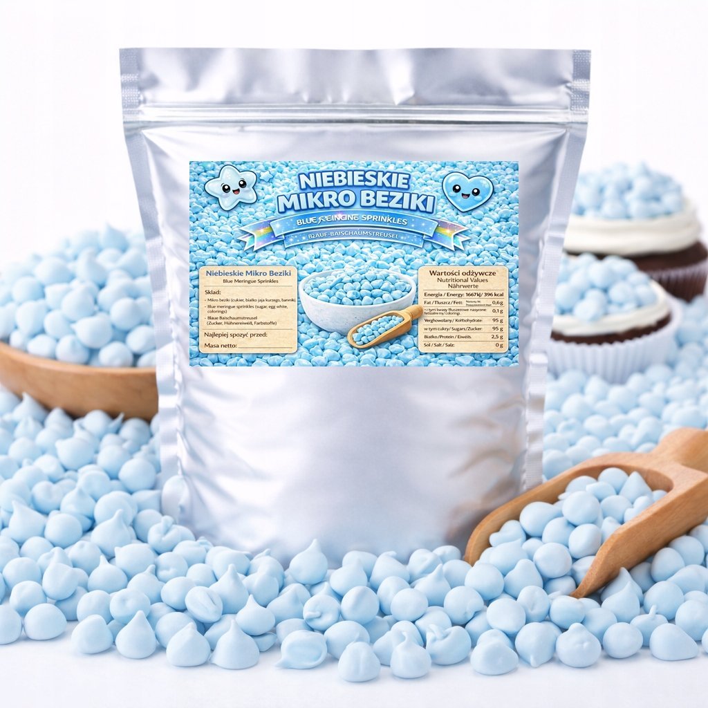 Mikro Beziki Niebieskie - mini bezy do tortu deserów babeczek dekoracja100g