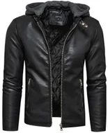 Kurtki męskie - Kurtka męska skórzana czarna z kapturem Recea - M - miniaturka - grafika 1