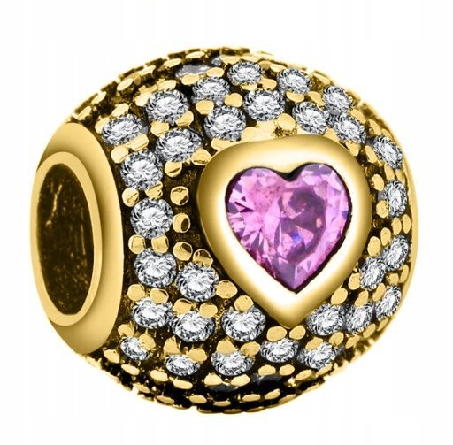 Złoty Charms Kulka Cyrkonie Koralik z Cyrkoniami Kamień SREBRO 925