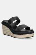 Klapki i japonki damskie - Calvin Klein klapki skórzane WEDGE SANDAL 50 - HE damskie kolor czarny na koturnie HW0HW02375 - miniaturka - grafika 1