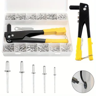 TEMU 380-częściowy Zestaw do Ręcznego Nitowania z 12 Rozmiarami Aluminiowych Nitów Blindowych, M6 M8 M10 M12 M14 Srebrzyste Nitki Pop i Ręczny - Inne - miniaturka - grafika 1