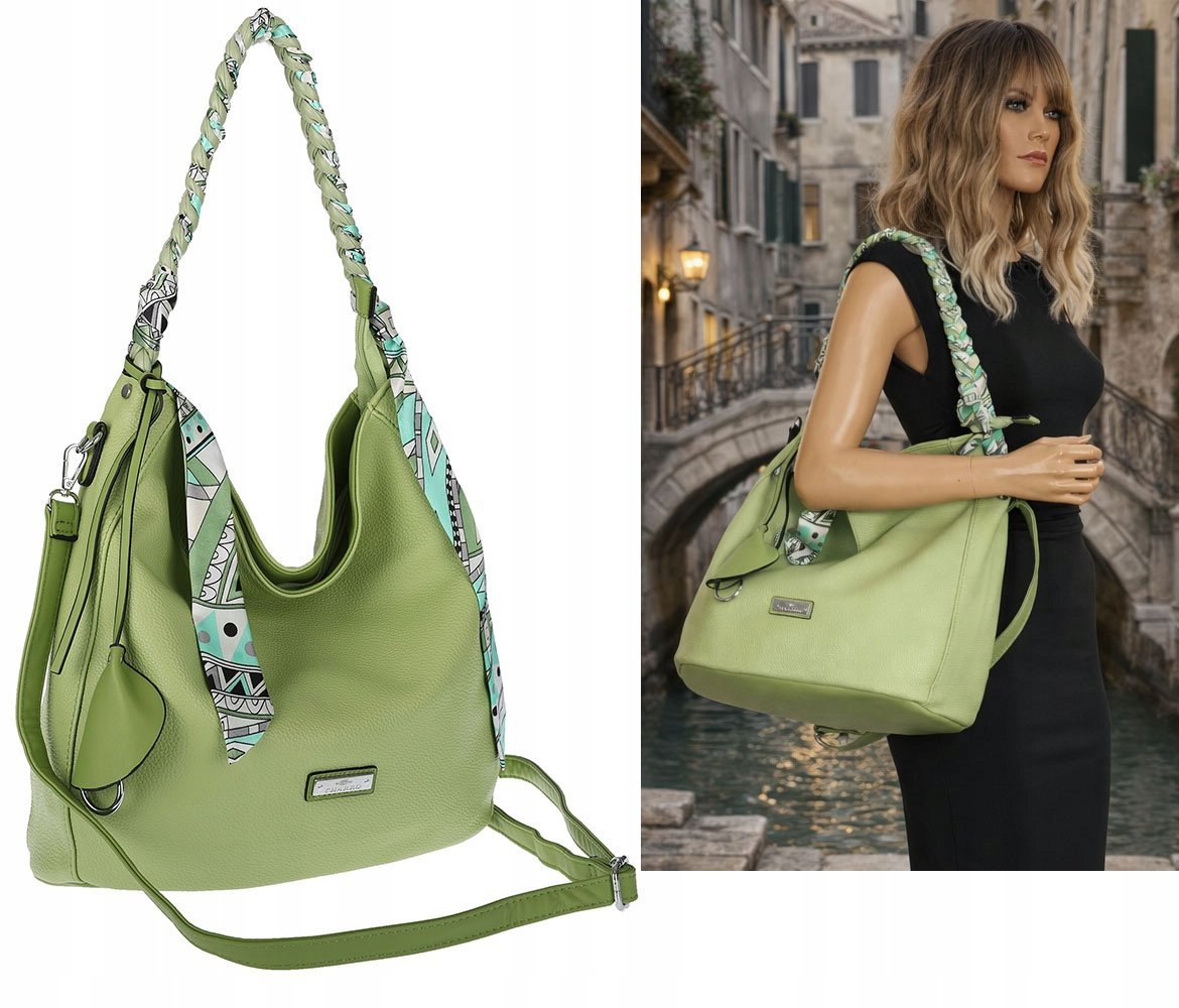 Torebka Damska Worek Shopper Torba na Ramię duża pajemna CH66816 Zielona