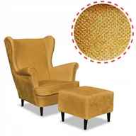 Fotele - Fotel uszak Bella z podnóżkiem pomarańcz plusz - miniaturka - grafika 1