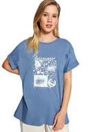 Koszulki i topy damskie - Trendyol Damska koszulka oversize z okrągłym dekoltem, Indygo, XS - miniaturka - grafika 1