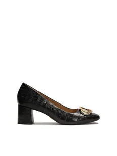 Czółenka z czarnej skóry tłoczonej w zwierzęcy print - 38 - Półbuty damskie - miniaturka - grafika 1