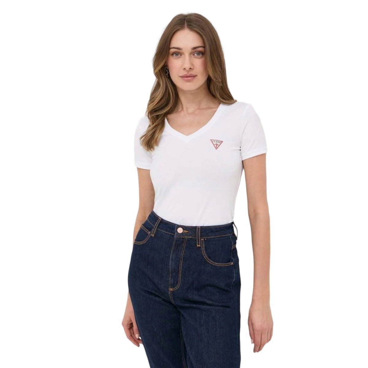 Guess Koszulka Damska T-Shirt Ss Vn Mini Triangle Biała R.Xs