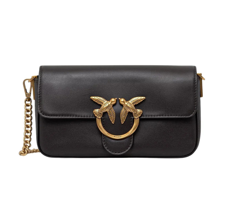 PINKO Czarna skórzana torebka kopertówka damska Love One Slouchy Mini