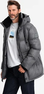 Kurtka męska Ombre Długa kurtka męska puffer z zapinanymi kieszeniami grafitowa V1 OM-JALJ-0186 M - Kurtki męskie - miniaturka - grafika 1