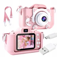Aparaty Cyfrowe - CoolStaff Aparat Cyfrowy Dla Dzieci Kotek Kamera Gry + Smycz Etui - miniaturka - grafika 1