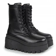 Botki damskie - Czarne botki workery CARINII B9796-E50 skóra modne platforma wiązane r.37 - miniaturka - grafika 1