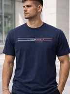 Koszulki męskie - Bawełniany t-shirt z nadrukiem granatowy XL - miniaturka - grafika 1