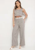Komplety damskie - Szary Komplet Szerokie Spodnie i Top na Ramiączkach z Ozdobnymi Guzikami Lirelene - miniaturka - grafika 1