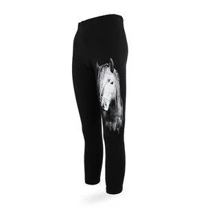 Dziewczęce legginsy , czarne, z nadrukiem (biały koń), Tup Tup - Legginsy - miniaturka - grafika 1