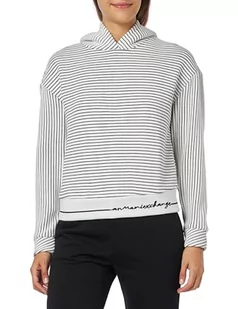 Armani Exchange Damska bluza z kapturem z logo Signature Striped Jersey, czarny/biały, XL - Bluzy damskie - miniaturka - grafika 1