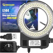 Mikroskopy i lupy - REGULOWANE OŚWIETLENIE DO MIKROSKOPU LAMPA MECHANIC L144 144xLED 64mm BLACK - miniaturka - grafika 1