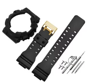 2W1 opaska pasek + etui BEZEL do Casio G-SHOCK GA-100 GA-110 GD-100 G-8900 czarna (czarny napis; złota klamra) - Akcesoria do smartwatchy - miniaturka - grafika 1