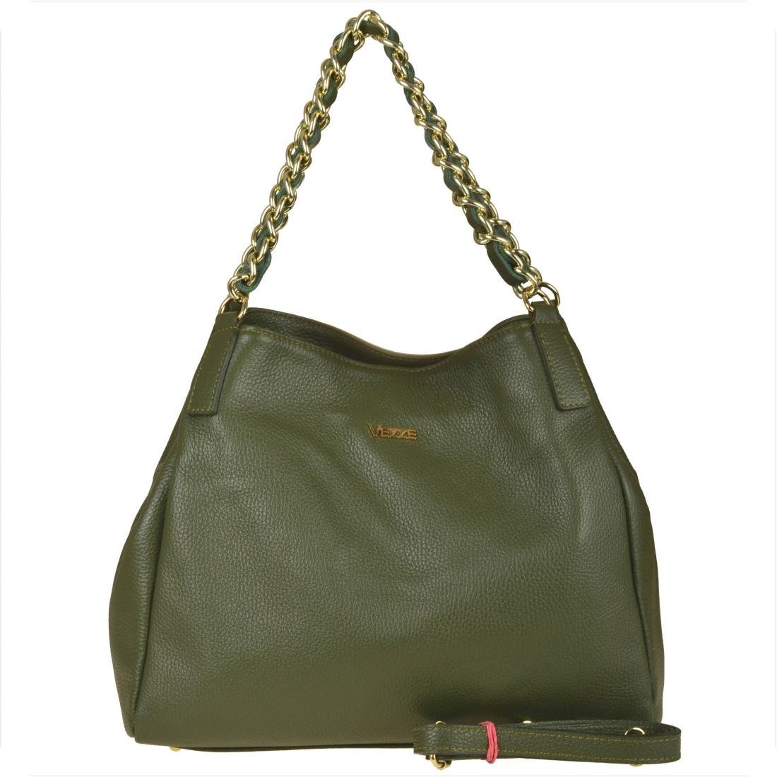 Duża skórzana torba damska shopper bag zieleń oliwkowa