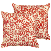 Poduszki dekoracyjne - Lumarko 2 bawełniane poduszki dekoracyjne w geometryczny wzór 45 x 45 cm czerwone CEIBA - miniaturka - grafika 1