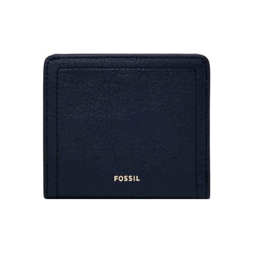 Fossil Logan mini portfel Bifold ze skóry lub poliuretanu dla kobiet, średni granatowy, L 13,8 cm x P 2,5 cm x A 8,9 cm