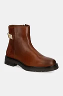 Botki damskie - Tommy Hilfiger botki skórzane TH LOGO LEATHER MIX CHELSEA damskie kolor brązowy na płaskim obcasie FW0FW08336 - miniaturka - grafika 1