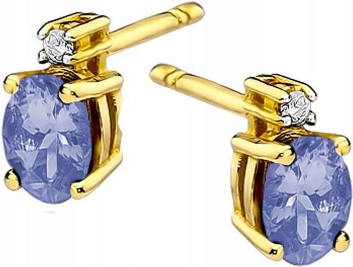 Złote kolczyki 585 z tanzanitem i diamentami kobiece na elegancko 14kt