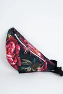 Nerki - Czarna sportowa nerka damska saszetka w kwiaty peonie DOTYK PEONII - miniaturka - grafika 1