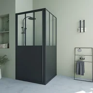 Parawany nawannowe - VENTE-UNIQUE Parawan prysznicowy z drzwiami obrotowymi w kolorze czarnym matowym w stylu industrialnym - 80 x 195 cm - URBANIK - miniaturka - grafika 1