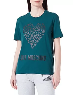 Koszulki i topy damskie - Love Moschino Damska koszulka o regularnym kroju z krótkim rękawem z motywem zwierzęcym serca i logo Maxi, zielony, 48 - grafika 1