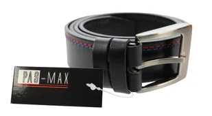 Pasek Męski Skórzany PAS-MAX (PL) Skóra Licowa EXTRA 40 mm Czarny Z Niebieską I Czerwoną Nitką - Paski - miniaturka - grafika 3