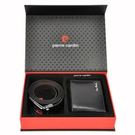 Paski - Pierre Cardin Zestaw prezentowy Męski Portfel + Pasek ZG-71 130 Czarny - miniaturka - grafika 1