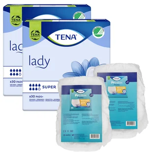 Zestaw Tena Lady, podpaski specjalistyczne, Super, 2 x 30 sztuk + ProSkin Pants Normal majtki chłonne, rozmiar M i L, 2 próbki - Podpaski - miniaturka - grafika 1