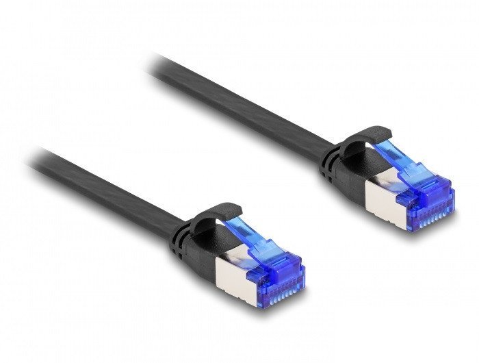 DeLOCK RJ45 Flat Patch Cable plug to plug Cat.6A flexible 1 m black, 1 m, Cat6a, U/FTP STP, RJ-45, RJ-45, Black
