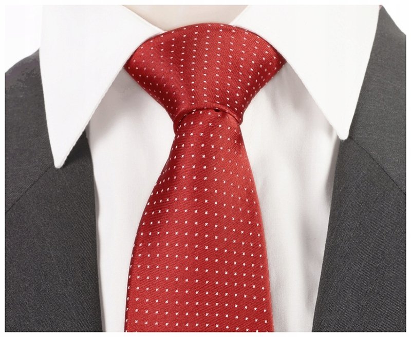 ŻAKARDOWY Krawat w Groszki Kropki CZERWONY rc15