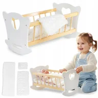 Akcesoria dla lalek - DREWNIANE ŁÓŻECZKO DLA LALKI DUŻA KOŁYSKA POŚCIEL KOŁDERKA KINDERPLAY - miniaturka - grafika 1