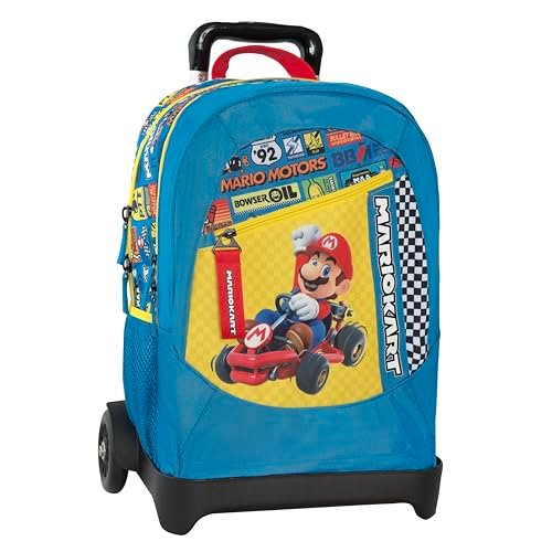 Plecak szkolny MARIO KART Oficjalny plecak szkolny Mario Kart, odpinana konstrukcja na kółkach, wymienne kółka, regulowany uchwyt, 2 główne kieszenie, wyściełane szelki, 34 x 52 wys. x 22 cm,
