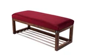 Ławki do przedpokoju - Ławka na buty LPG-4 75cm EMRAWOOD drewno lite kolor orzech siedzisko gładkie kolor bordowy - miniaturka - grafika 1