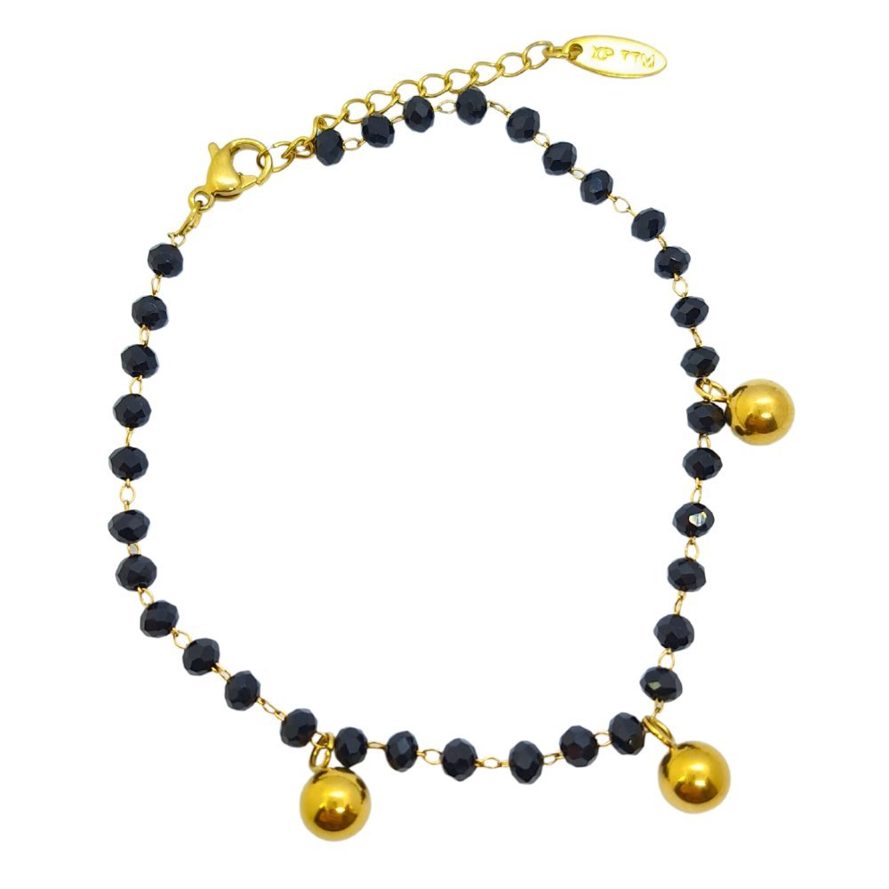 Bransoletka koraliki beads i kuleczki - Pozłacana stal chirurgiczna