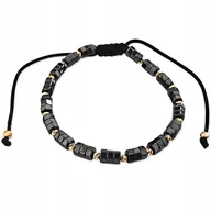 Bransoletki - Złota bransoletka 585 diamentowane kuleczki z czarnymi kamieniami prezent - miniaturka - grafika 1