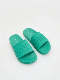 Reserved - Gumowe klapki z napisem - zielony - Buty dla dziewczynek - miniaturka - grafika 1