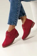 Botki damskie - Czerwone botki damskie na płaskiej podeszwie z przeszyciami sznurowane Casu 8997-5 - miniaturka - grafika 1