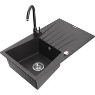 Zlewozmywaki z baterią - Mexen Cesar zlewozmywak granitowy 1-komorowy z ociekaczem i baterią kuchenną Telma, czarny nakrapiany - miniaturka - grafika 1