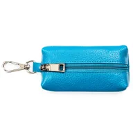 Etui na klucze - Niebieskie etui na klucze skórzane na suwak kółeczko na łańcuszku mały portfelik karabińczyk - miniaturka - grafika 1