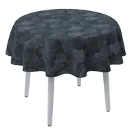 Obrusy i serwetki - Dekoria Obrus okrągły szaro-srebrne liście miłorzębu na grafitowym tle 135 cm Venice 415-143-52 - miniaturka - grafika 1