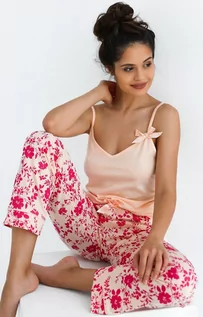 Piżamy damskie - Bawełniana piżama damska w kwiaty Isabella, Kolor morelowo-różowy, Rozmiar S, SENSIS - Intymna - grafika 1