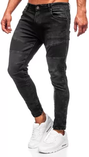 Spodnie męskie - Czarne spodnie jeansowe męskie slim fit Denley TF274 - grafika 1